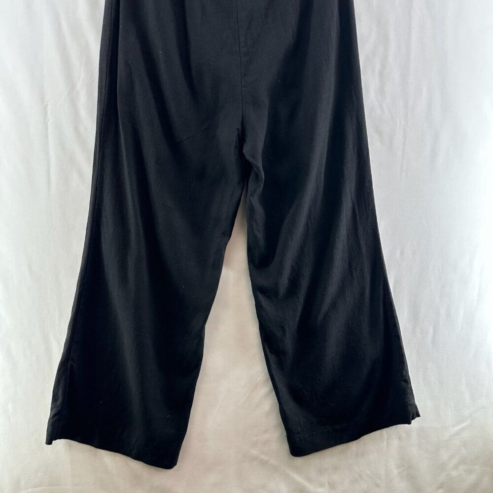 Skylar + Madison Jumpsuit S Linen Cotton Faux Button Front Halter Cropped Black - Picture 6 of 11